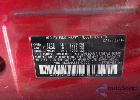 2017 Subaru Legacy 2.5I Sport из США, поврежденный, VIN 4S3BNAS65H3023141